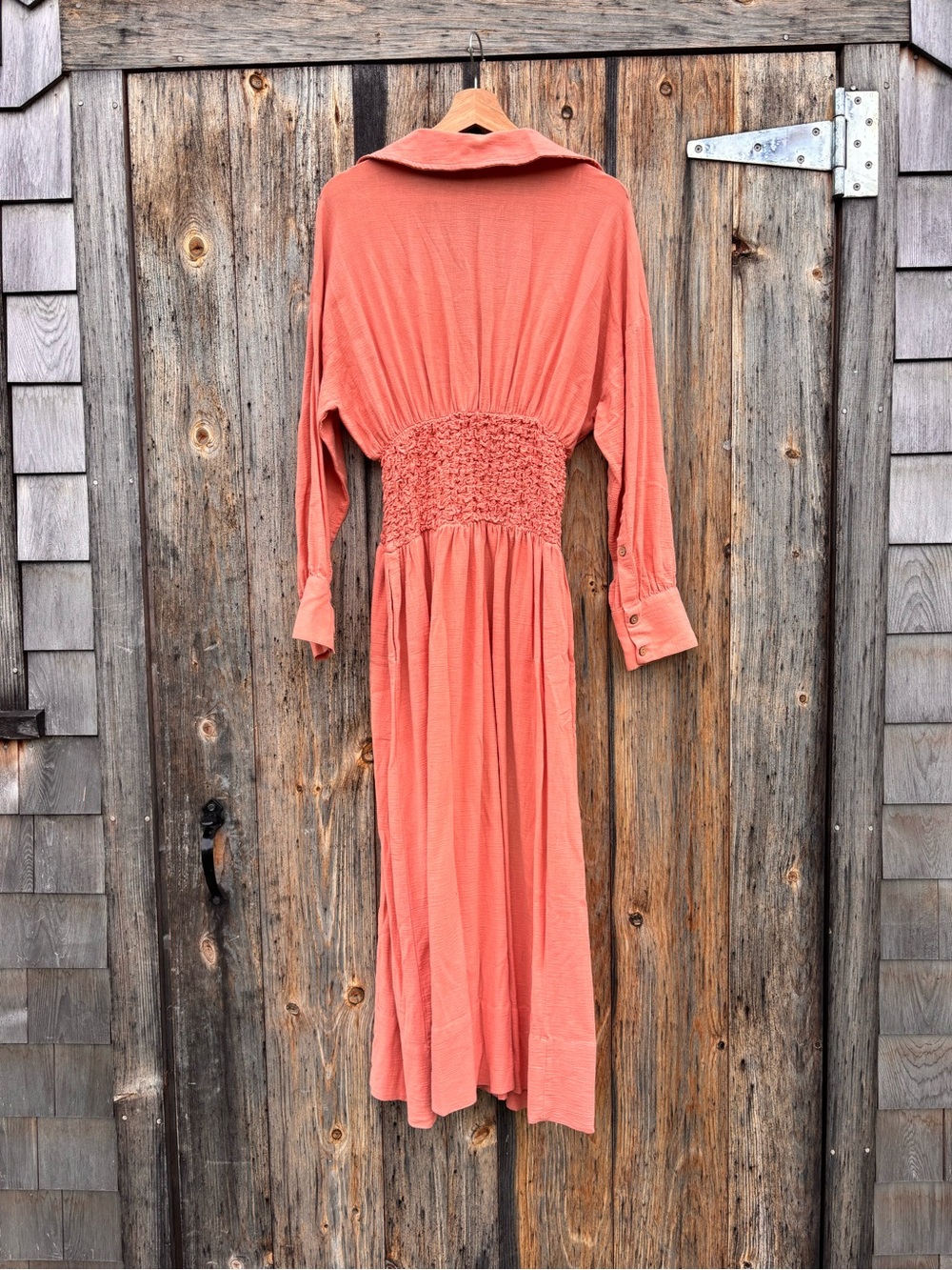 Free People Coral Smocked-Waist Midi Shirt Dress - Picture 8 of 8